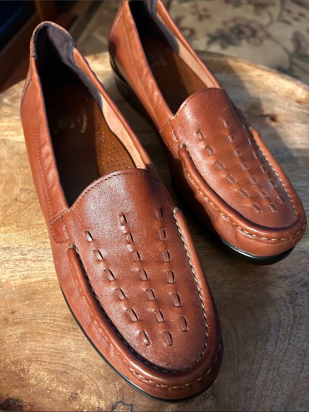 SAS Women's Tan Leather Slip-On Loafers with Stitch Detail